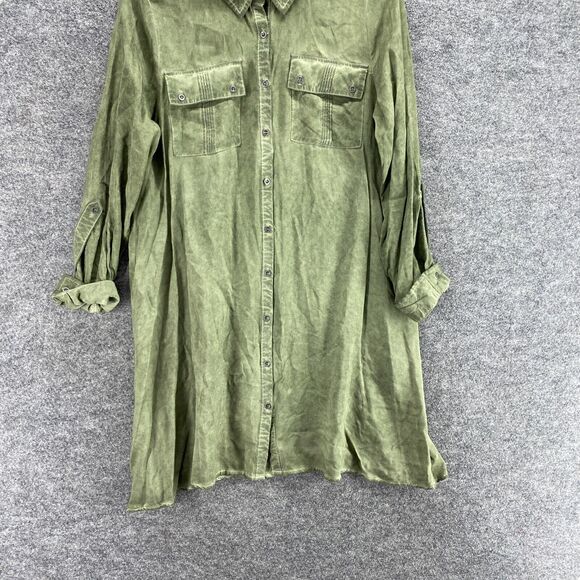 Adree Unit Shirt Dress Women S Small Green Short Button Up  Long Sleeve Rayon - Picture 4 of 9